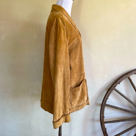 RALPH LAUREN Suede Whip Stitch Leather Western Jacket Silver Turquoise Buttons M - Picture 5 of 15